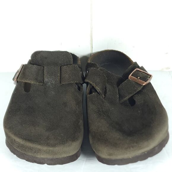 Birkenstock Women's Boston EU38 US7 Narrow Brown Suede Clog Mules Shoes - Picture 5 of 16
